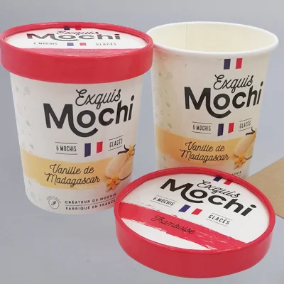 Vaschette per gelato con tazza rivestita in PLA biodegradabile con coperchio